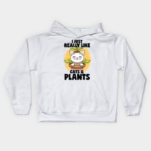 I Just Really Like Cats & Plants Lovers Botanical Plants Kids Hoodie